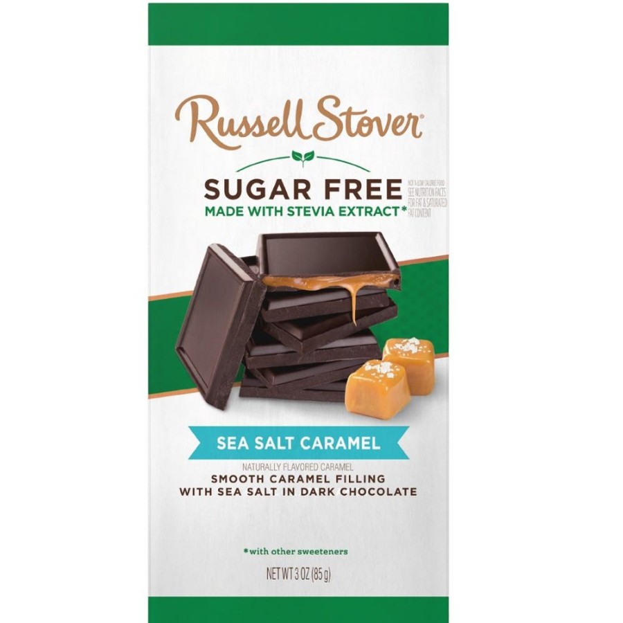 Chocolate Russell Stover | Sugar Free Dark Chocolate Sea Salt Caramel 3 Oz. Bar, Case Of 12